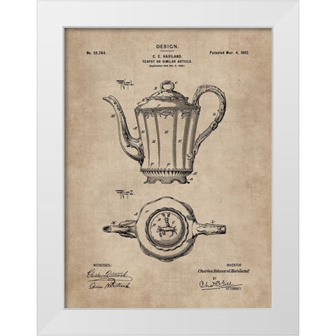 Patent Document of a Teapot White Modern Wood Framed Art Print by CAG