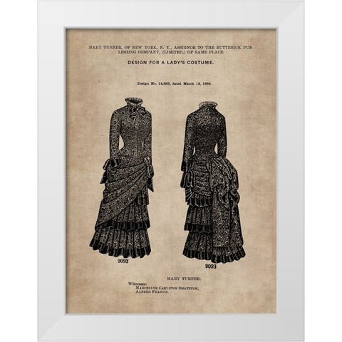Patent Document of a Ladys Costume White Modern Wood Framed Art Print by CAG