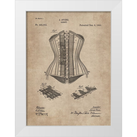 Patent Document of a Corset White Modern Wood Framed Art Print by CAG