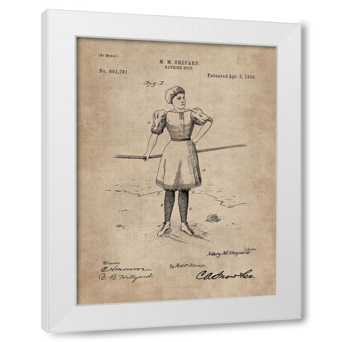Patent Document of a Bathing Suit White Modern Wood Framed Art Print by CAG