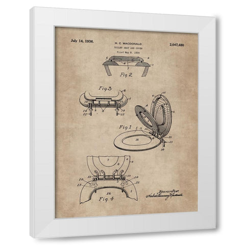 Patent Document of a Toilet Seat And Cover White Modern Wood Framed Art Print by CAG