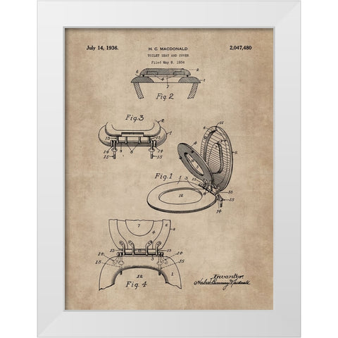 Patent Document of a Toilet Seat And Cover White Modern Wood Framed Art Print by CAG