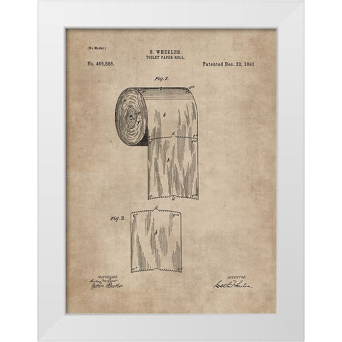 Patent Document of a Toilet Paper Roll White Modern Wood Framed Art Print by CAG