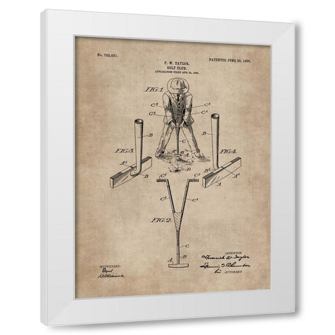 Patent Document of a Golf Club White Modern Wood Framed Art Print by CAG