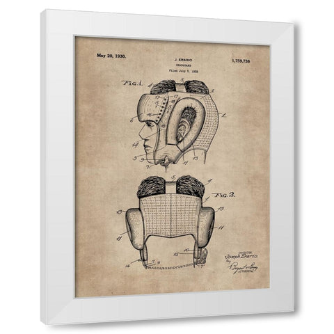 Patent Document of a Headguard for Boxers White Modern Wood Framed Art Print by CAG