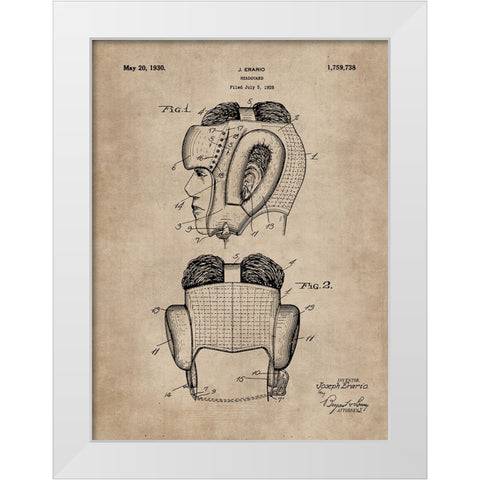 Patent Document of a Headguard for Boxers White Modern Wood Framed Art Print by CAG