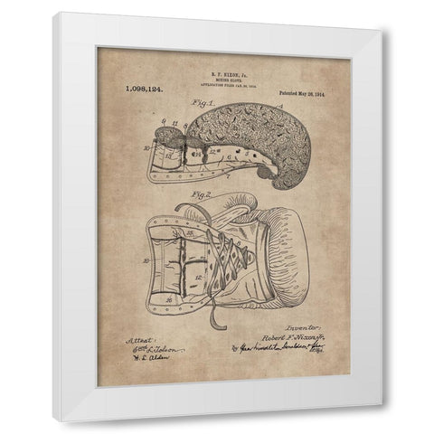 Patent Document of a Boxing Glove White Modern Wood Framed Art Print by CAG