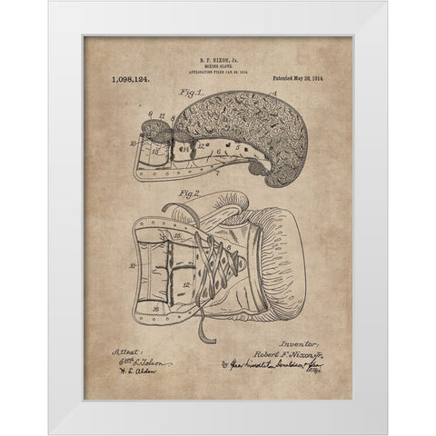 Patent Document of a Boxing Glove White Modern Wood Framed Art Print by CAG