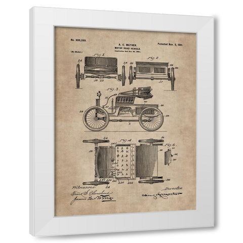 Patent Document of a Motor Road Vehicle White Modern Wood Framed Art Print by CAG