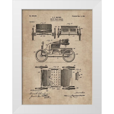 Patent Document of a Motor Road Vehicle White Modern Wood Framed Art Print by CAG