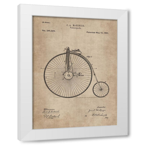 Patent Document of a Velocipede White Modern Wood Framed Art Print by CAG