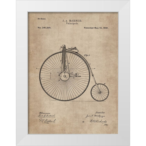 Patent Document of a Velocipede White Modern Wood Framed Art Print by CAG