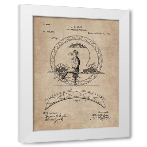 Patent Document of a One Wheeled Vehicle White Modern Wood Framed Art Print by CAG