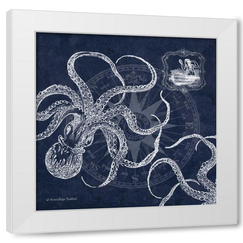 Octopi on Indigo I White Modern Wood Framed Art Print by Babbitt, Gwendolyn