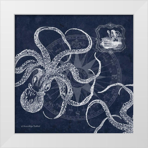 Octopi on Indigo I White Modern Wood Framed Art Print by Babbitt, Gwendolyn
