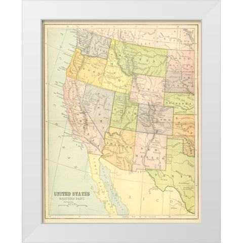US Map West White Modern Wood Framed Art Print by Babbitt, Gwendolyn