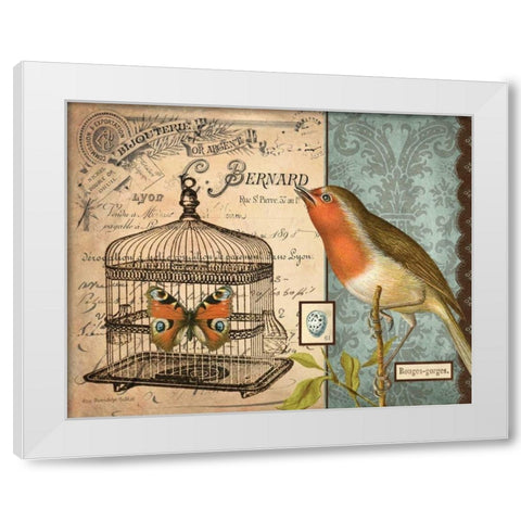 Bird and Cage II White Modern Wood Framed Art Print by Babbit, Gwendolyn