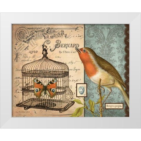Bird and Cage II White Modern Wood Framed Art Print by Babbit, Gwendolyn