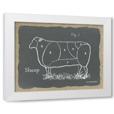 Sheep on Burlap White Modern Wood Framed Art Print by Babbitt, Gwendolyn