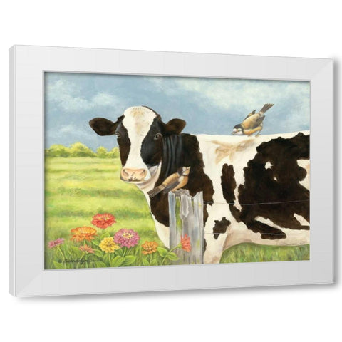Spring Meadow Cow White Modern Wood Framed Art Print by Babbitt, Gwendolyn