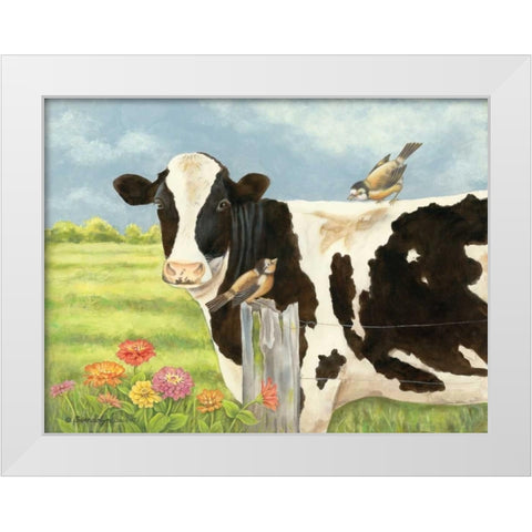 Spring Meadow Cow White Modern Wood Framed Art Print by Babbitt, Gwendolyn