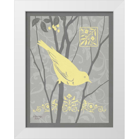 Grey and Yellow Bird II White Modern Wood Framed Art Print by Babbitt, Gwendolyn
