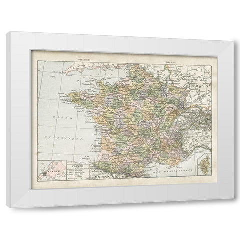 France Map White Modern Wood Framed Art Print by Babbitt, Gwendolyn