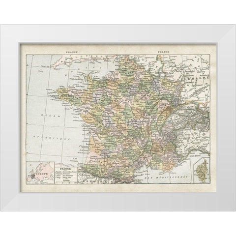 France Map White Modern Wood Framed Art Print by Babbitt, Gwendolyn
