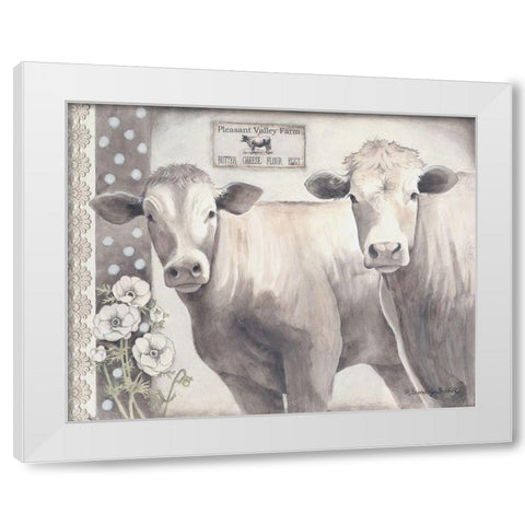 Two Cream Cows White Modern Wood Framed Art Print by Babbitt, Gwendolyn