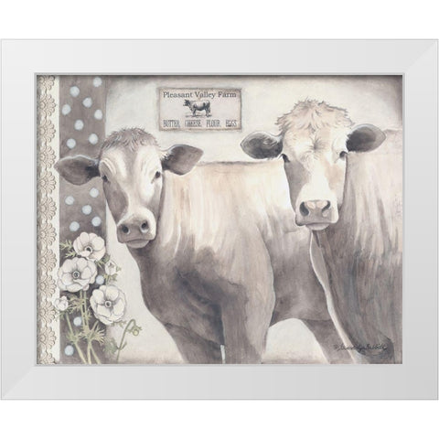 Two Cream Cows White Modern Wood Framed Art Print by Babbitt, Gwendolyn