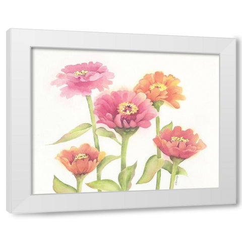 Happy Zinnias White Modern Wood Framed Art Print by Babbitt, Gwendolyn