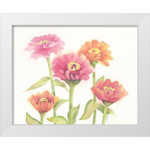 Happy Zinnias White Modern Wood Framed Art Print by Babbitt, Gwendolyn