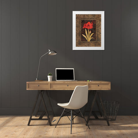 Damask Amaryllis White Modern Wood Framed Art Print by Brent, Paul