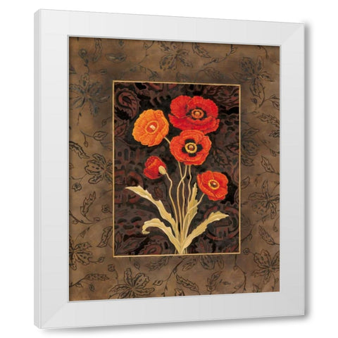 Damask Poppies White Modern Wood Framed Art Print by Brent, Paul