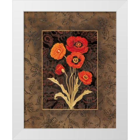 Damask Poppies White Modern Wood Framed Art Print by Brent, Paul