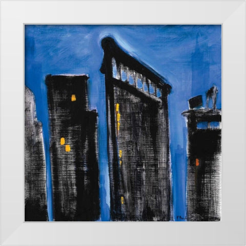 Blue Cityscape White Modern Wood Framed Art Print by Brent, Paul