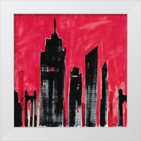 Red Cityscape White Modern Wood Framed Art Print by Brent, Paul