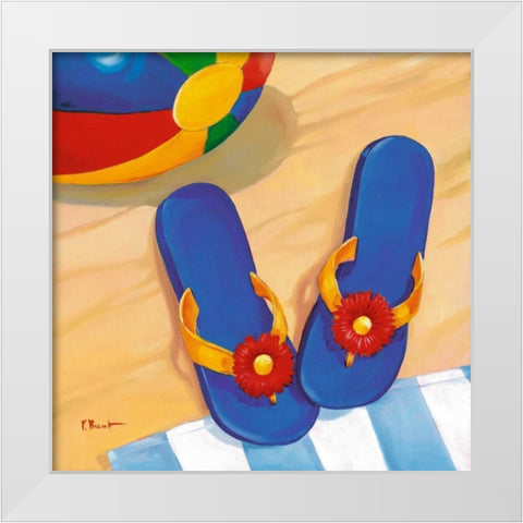 Blue Flip Flops White Modern Wood Framed Art Print by Brent, Paul