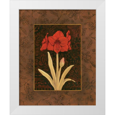 Damask Amaryllis White Modern Wood Framed Art Print by Brent, Paul
