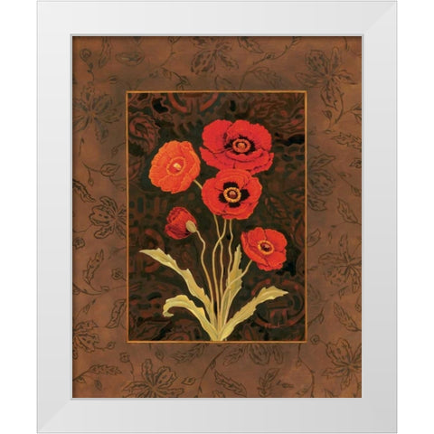 Damask Poppy White Modern Wood Framed Art Print by Brent, Paul