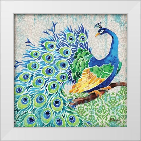 Patterned Peacock I White Modern Wood Framed Art Print by Brent, Paul