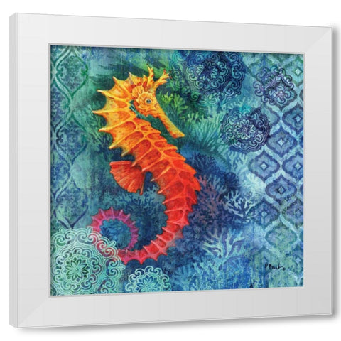 Seahorse Batik Sq White Modern Wood Framed Art Print by Brent, Paul