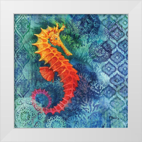 Seahorse Batik Sq White Modern Wood Framed Art Print by Brent, Paul