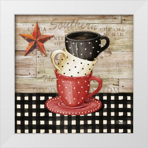 Farmhouse Coffe Cups I White Modern Wood Framed Art Print by Brent, Paul