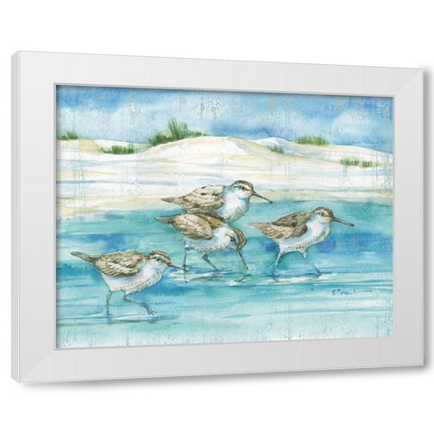 Sandy Sandpipers I White Modern Wood Framed Art Print by Brent, Paul