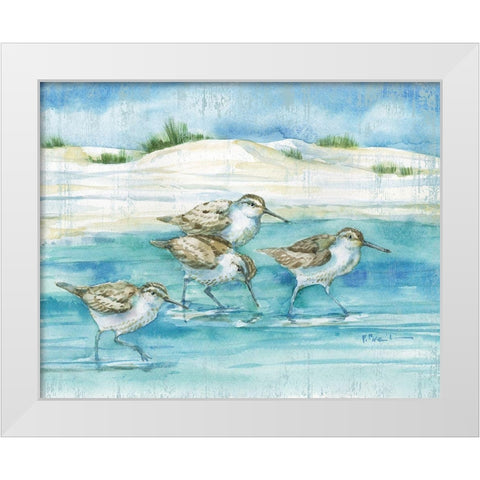 Sandy Sandpipers I White Modern Wood Framed Art Print by Brent, Paul