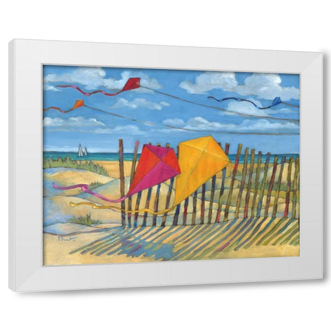 Beach Kites Yellow White Modern Wood Framed Art Print by Brent, Paul