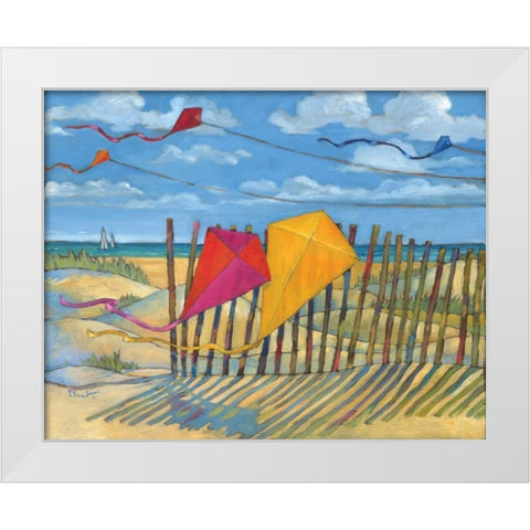 Beach Kites Yellow White Modern Wood Framed Art Print by Brent, Paul