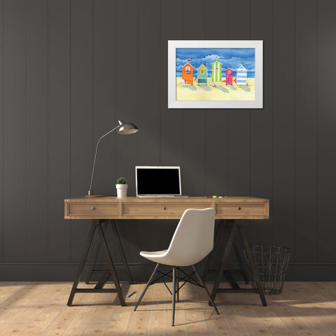 Brighton Huts White Modern Wood Framed Art Print by Brent, Paul