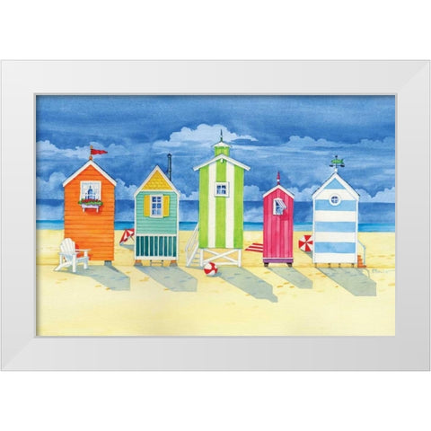 Brighton Huts White Modern Wood Framed Art Print by Brent, Paul